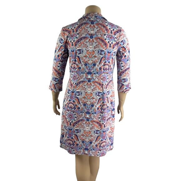 Talbots Button Half Placket Royal Paisley Shirtdress Printed Knit Dress Size L - Picture 5 of 7